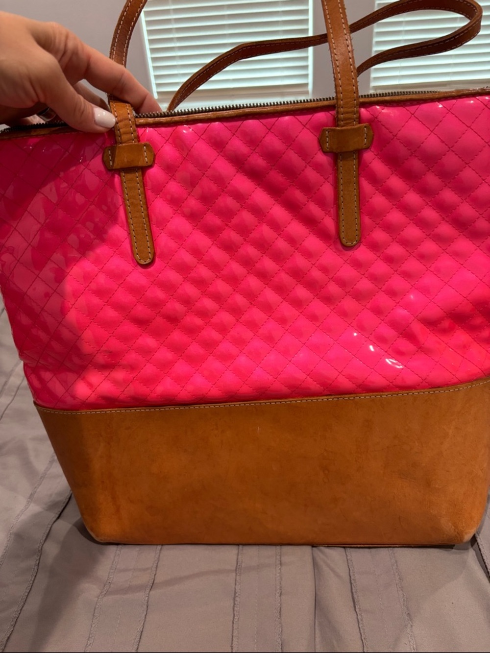 Stylish Quilted Pink and Tan Tote Bag